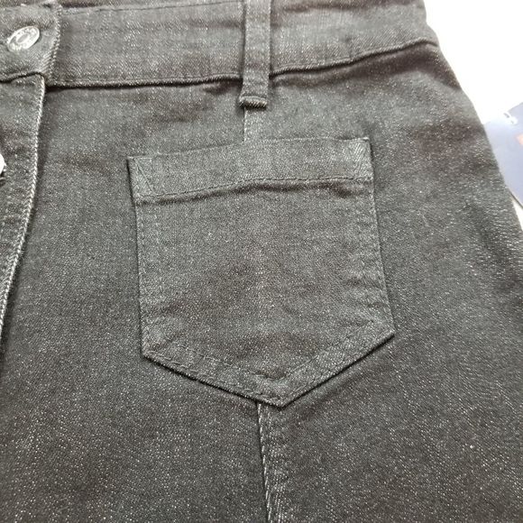 CHAPS Button Front Jean Skirt Black - Picture 3 of 8